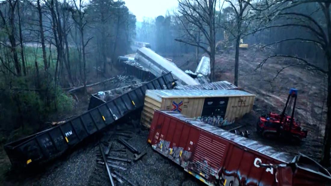 Aerials show damage of third Norfolk Southern train derailment